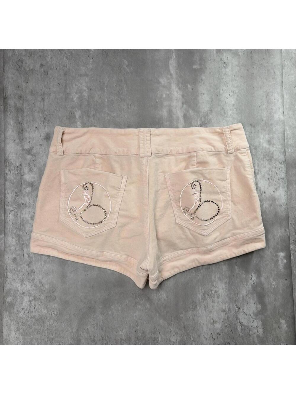 Y2K Pink Bebe Grunge Gothic Velour Embellished Mini Shorts